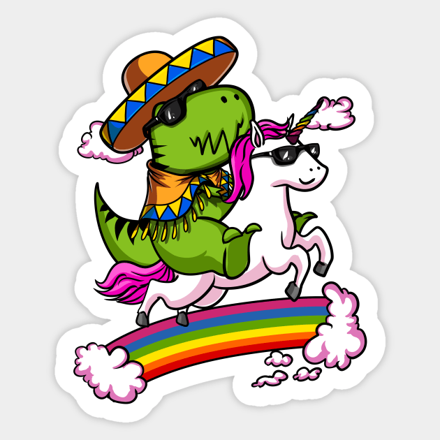 T-Rex Dinosaur Riding Unicorn Cinco de Mayo Sticker by underheaven